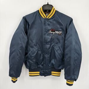 Vintage Jacket PLA-JAC Dunbrooke Navy Blue Satin Jacket Medium Chevy 4x4 Patch